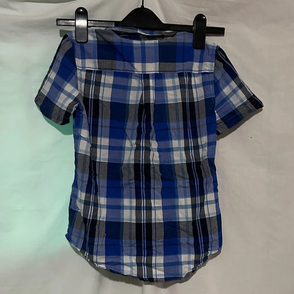 blue gray white plaid Ralph Lauren short sleeve button down shirt size 7